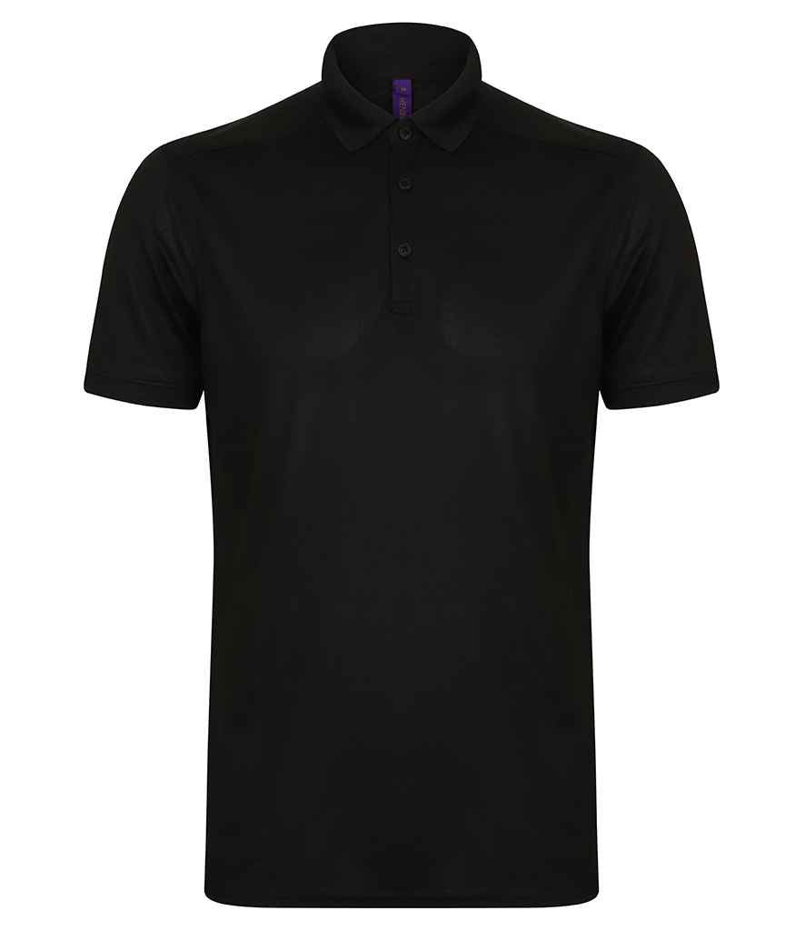 Henbury Slim Fit Stretch Microfine Pique Polo Shirt in Black by Henbury — Custom branded clothing by Print Press, featuring premium embroidery produced in our specialist print lab in the UK.