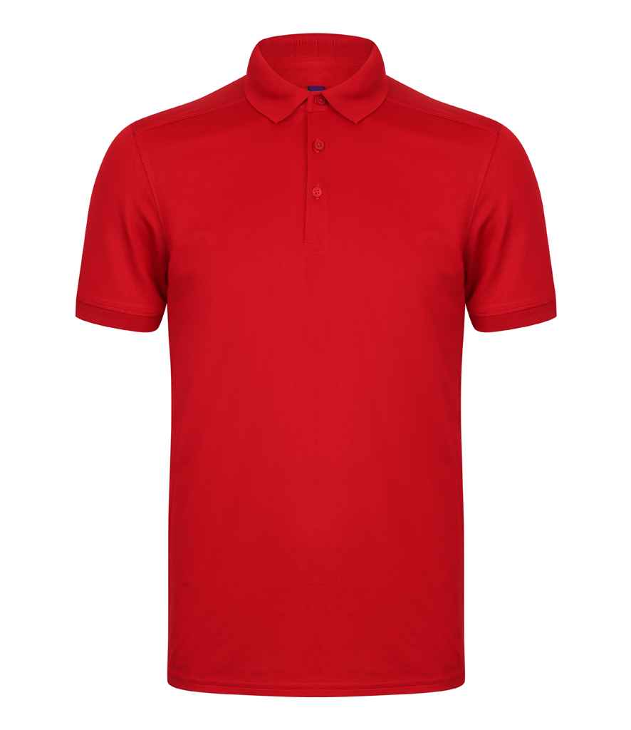 Henbury Slim Fit Stretch Microfine Pique Polo Shirt in Red by Henbury — Custom branded clothing by Print Press, featuring premium embroidery produced in our specialist print lab in the UK.