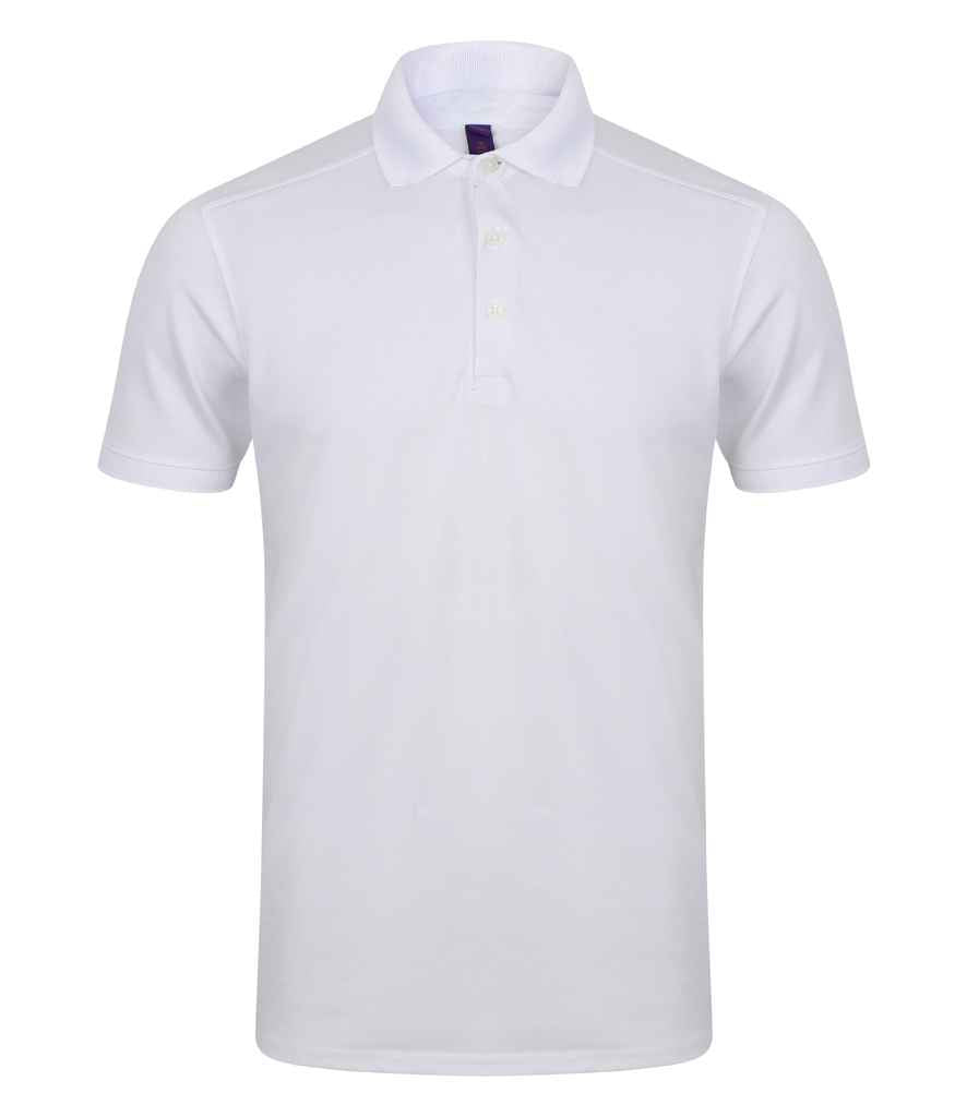 Henbury Slim Fit Stretch Microfine Pique Polo Shirt in White by Henbury — Custom branded clothing by Print Press, featuring premium embroidery produced in our specialist print lab in the UK.
