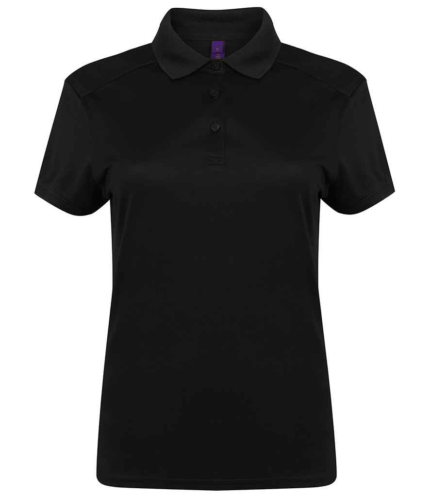 Henbury Ladies Slim Fit Stretch Microfine Pique Polo Shirt in Black by Henbury — Custom branded clothing by Print Press, featuring premium embroidery produced in our specialist print lab in the UK.