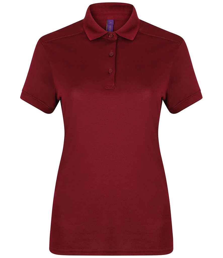 Henbury Ladies Slim Fit Stretch Microfine Pique Polo Shirt in Burgundy by Henbury — Custom branded clothing by Print Press, featuring premium embroidery produced in our specialist print lab in the UK.