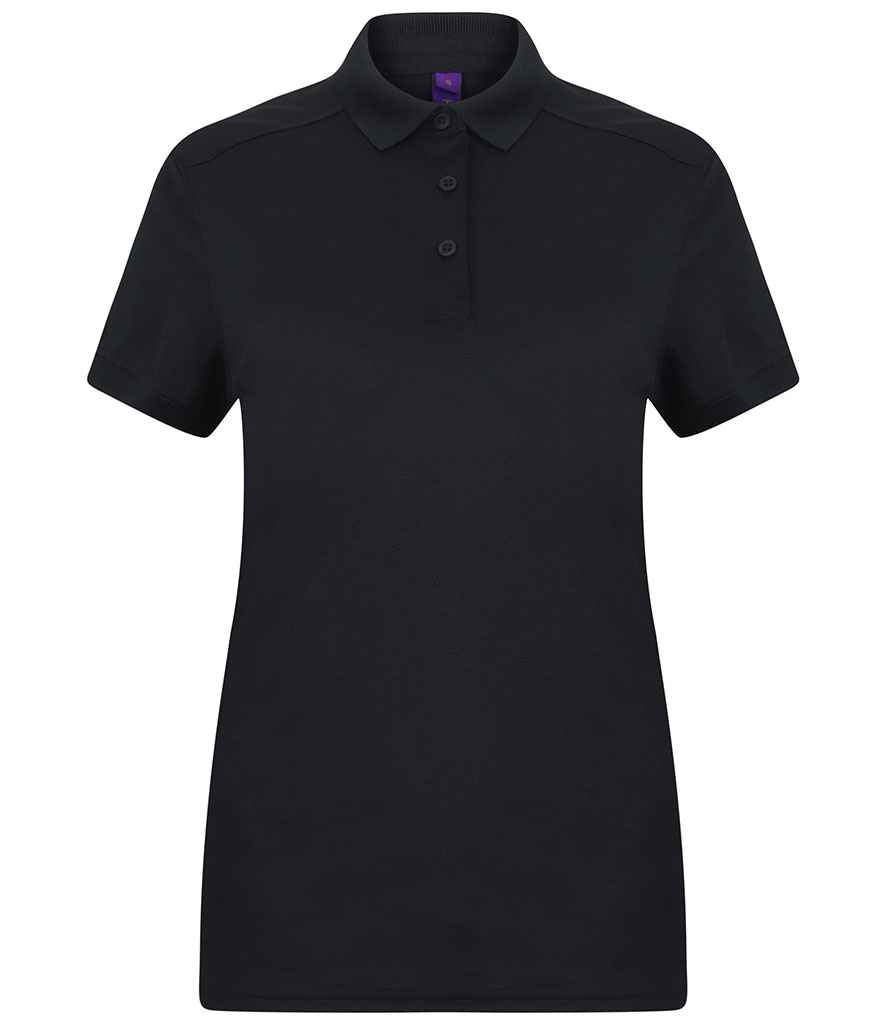 Henbury Ladies Slim Fit Stretch Microfine Pique Polo Shirt in Navy by Henbury — Custom branded clothing by Print Press, featuring premium embroidery produced in our specialist print lab in the UK.