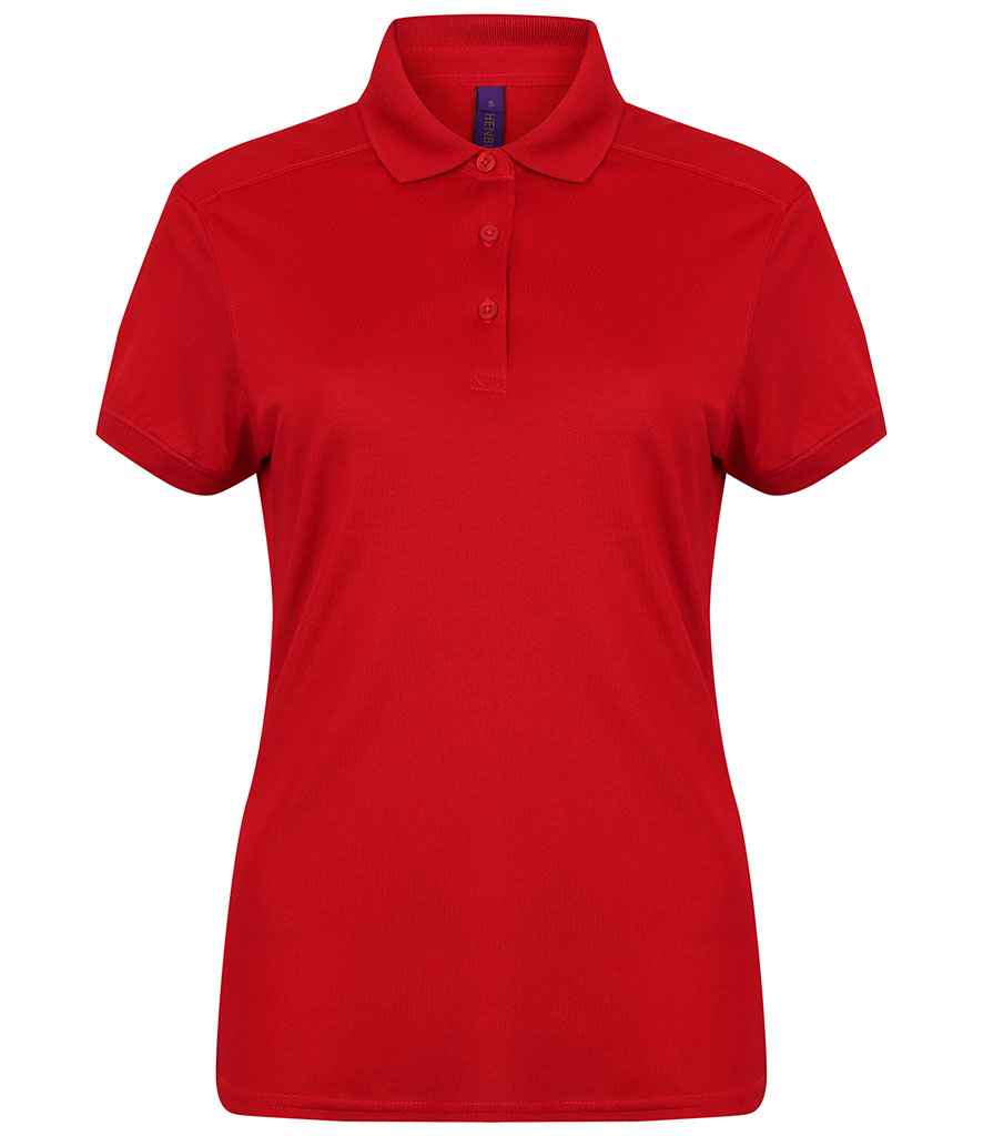 Henbury Ladies Slim Fit Stretch Microfine Pique Polo Shirt in Red by Henbury — Custom branded clothing by Print Press, featuring premium embroidery produced in our specialist print lab in the UK.
