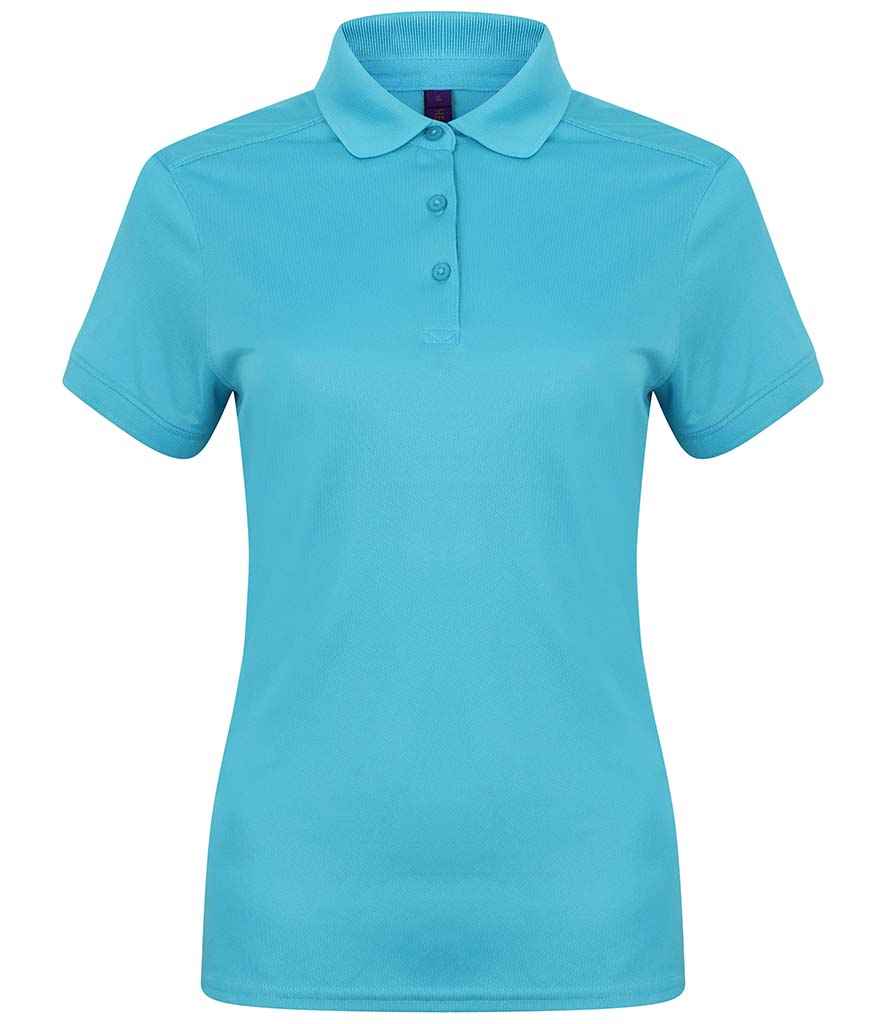 Henbury Ladies Slim Fit Stretch Microfine Pique Polo Shirt in Turquoise Blue by Henbury — Custom branded clothing by Print Press, featuring premium embroidery produced in our specialist print lab in the UK.