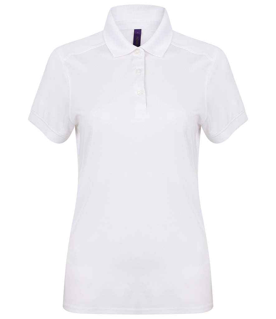 Henbury Ladies Slim Fit Stretch Microfine Pique Polo Shirt in White by Henbury — Custom branded clothing by Print Press, featuring premium embroidery produced in our specialist print lab in the UK.