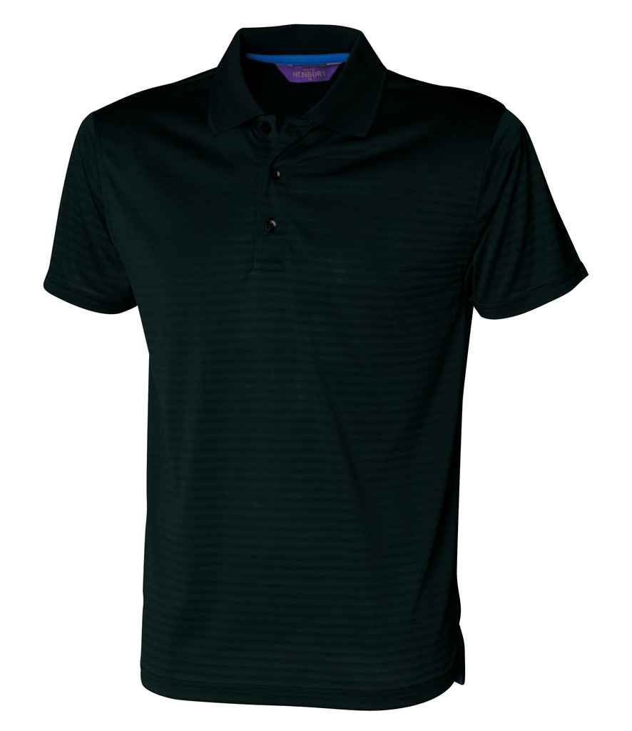 Henbury Coolplus Textured Stripe Pique Polo Shirt in Black by Henbury — Custom branded clothing by Print Press, featuring premium embroidery produced in our specialist print lab in the UK.