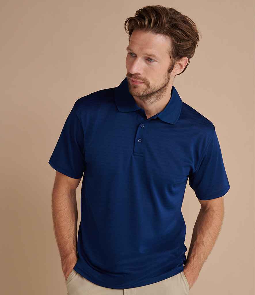 Henbury Coolplus Textured Stripe Pique Polo Shirt in Bright Navy by Henbury — Custom branded clothing by Print Press, featuring premium embroidery produced in our specialist print lab in the UK.