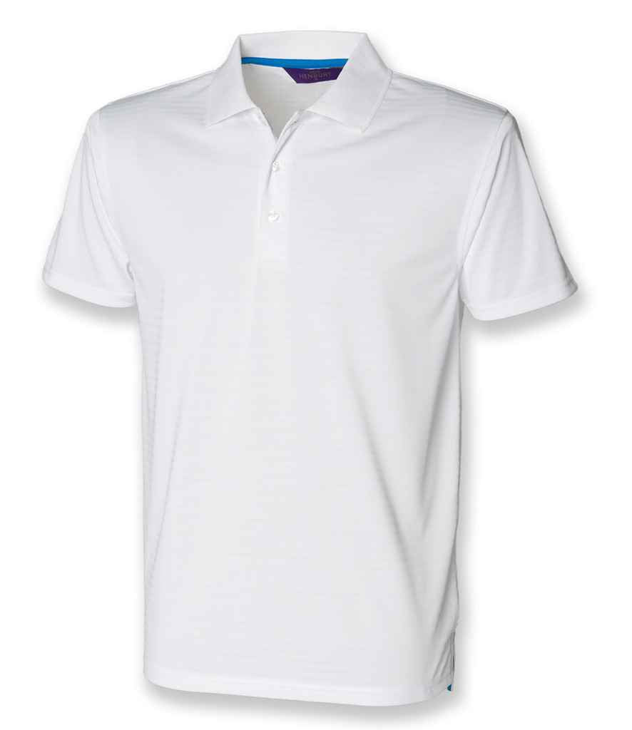 Henbury Coolplus Textured Stripe Pique Polo Shirt in White by Henbury — Custom branded clothing by Print Press, featuring premium embroidery produced in our specialist print lab in the UK.