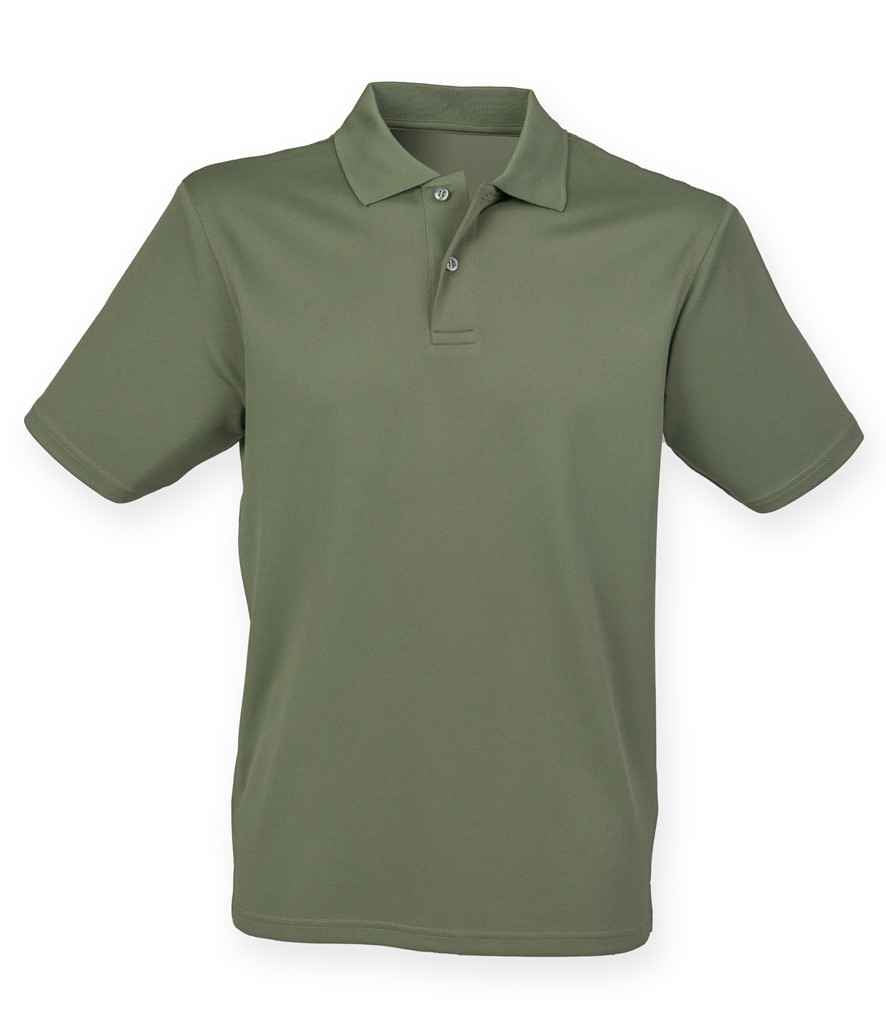Henbury Coolplus Wicking Pique Polo Shirt in Olive Green by Henbury — Custom branded clothing by Print Press, featuring premium embroidery produced in our specialist print lab in the UK.