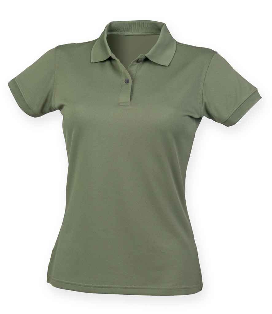 Henbury Ladies Coolplus Wicking Pique Polo Shirt in Olive Green by Henbury — Custom branded clothing by Print Press, featuring premium embroidery produced in our specialist print lab in the UK.