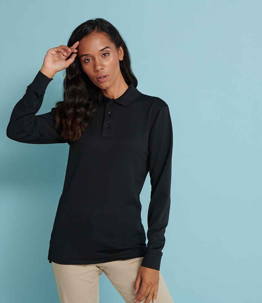 Henbury Unisex Long Sleeve Coolplus Pique Polo Shirt in Navy by Henbury — Custom branded clothing by Print Press, featuring premium embroidery produced in our specialist print lab in the UK.