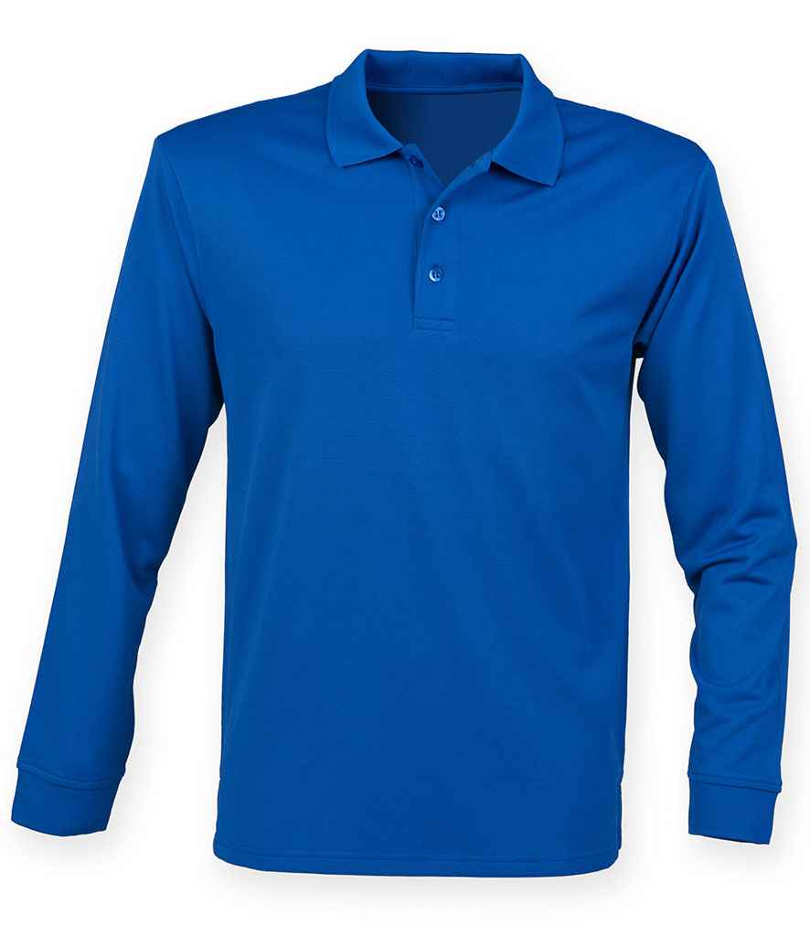 Henbury Unisex Long Sleeve Coolplus Pique Polo Shirt in Royal Blue by Henbury — Custom branded clothing by Print Press, featuring premium embroidery produced in our specialist print lab in the UK.