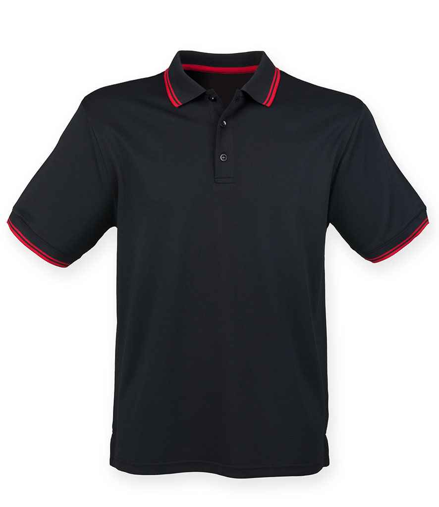 Henbury Coolplus Tipped Polo Shirt in Black Red by Henbury — Custom branded clothing by Print Press, featuring premium embroidery produced in our specialist print lab in the UK.