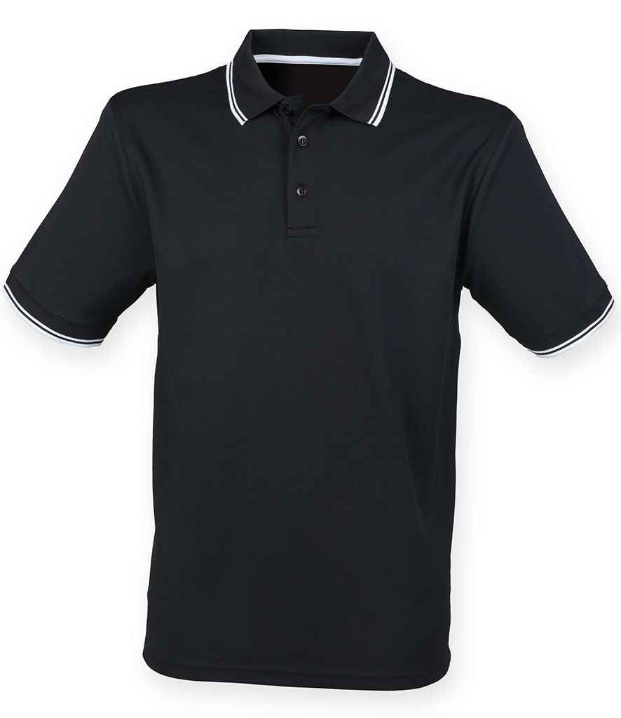 Henbury Coolplus Tipped Polo Shirt in Black White by Henbury — Custom branded clothing by Print Press, featuring premium embroidery produced in our specialist print lab in the UK.