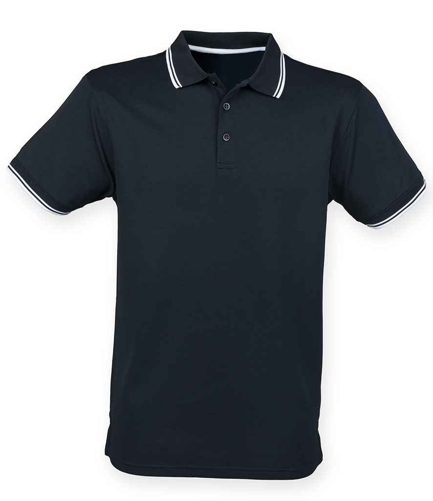 Henbury Coolplus Tipped Polo Shirt in Navy White by Henbury — Custom branded clothing by Print Press, featuring premium embroidery produced in our specialist print lab in the UK.