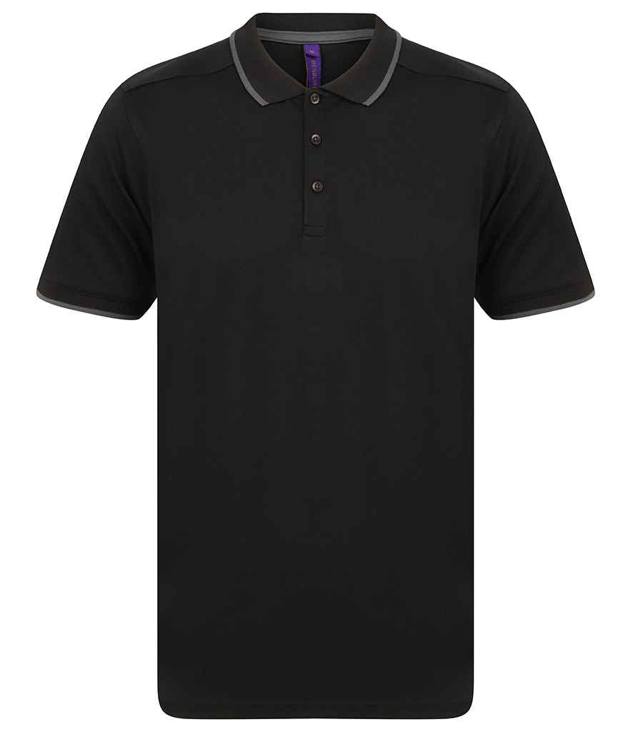 Henbury HiCool Tipped Polo Shirt in Black Charcoal by Henbury — Custom branded clothing by Print Press, featuring premium embroidery produced in our specialist print lab in the UK.