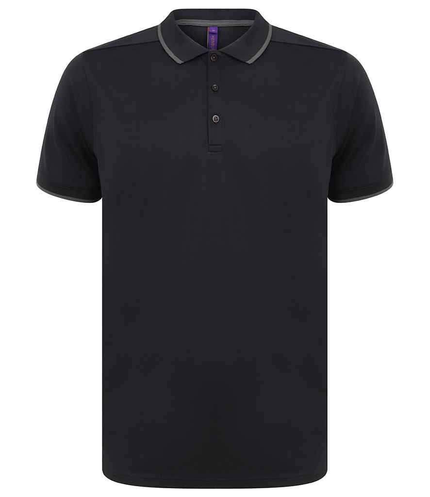 Henbury HiCool Tipped Polo Shirt in Navy Charcoal by Henbury — Custom branded clothing by Print Press, featuring premium embroidery produced in our specialist print lab in the UK.