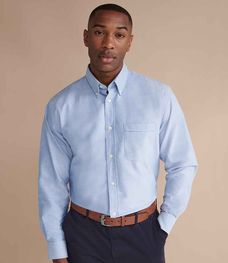 Henbury Long Sleeve Classic Oxford Shirt in Blue by Henbury — Custom branded clothing by Print Press, featuring premium embroidery produced in our specialist print lab in the UK.