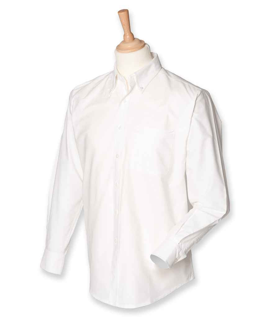 Henbury Long Sleeve Classic Oxford Shirt in White by Henbury — Custom branded clothing by Print Press, featuring premium embroidery produced in our specialist print lab in the UK.