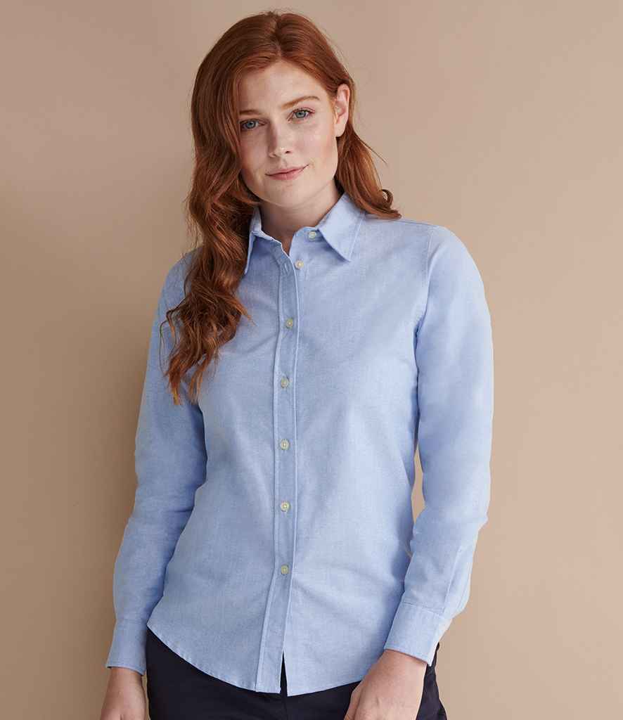 Henbury Ladies Long Sleeve Classic Oxford Shirt in Blue by Henbury — Custom branded clothing by Print Press, featuring premium embroidery produced in our specialist print lab in the UK.