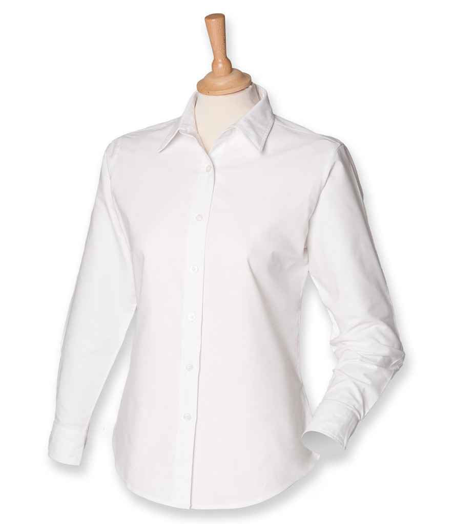 Henbury Ladies Long Sleeve Classic Oxford Shirt in White by Henbury — Custom branded clothing by Print Press, featuring premium embroidery produced in our specialist print lab in the UK.