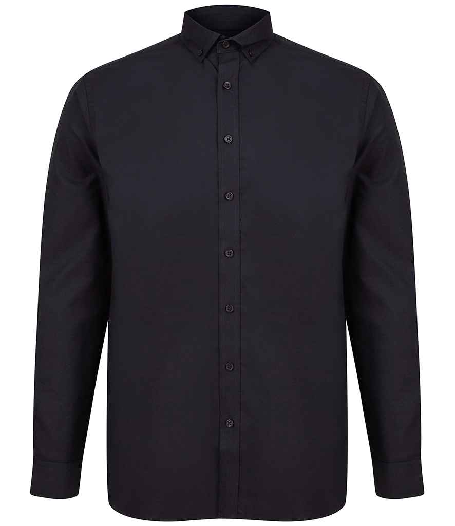 Henbury Modern Long Sleeve Classic Fit Oxford Shirt in Black by Henbury — Custom branded clothing by Print Press, featuring premium embroidery produced in our specialist print lab in the UK.