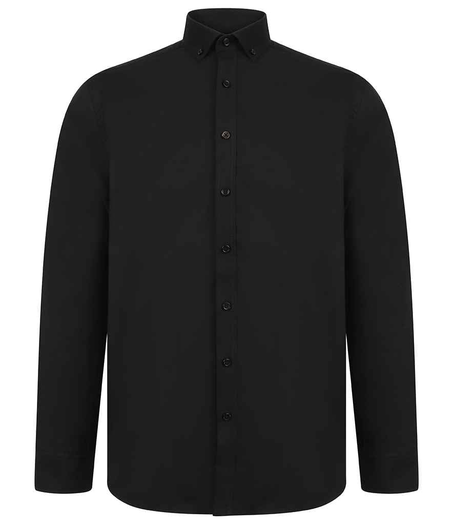 Henbury Modern Long Sleeve Regular Fit Oxford Shirt in Black by Henbury — Custom branded clothing by Print Press, featuring premium embroidery produced in our specialist print lab in the UK.