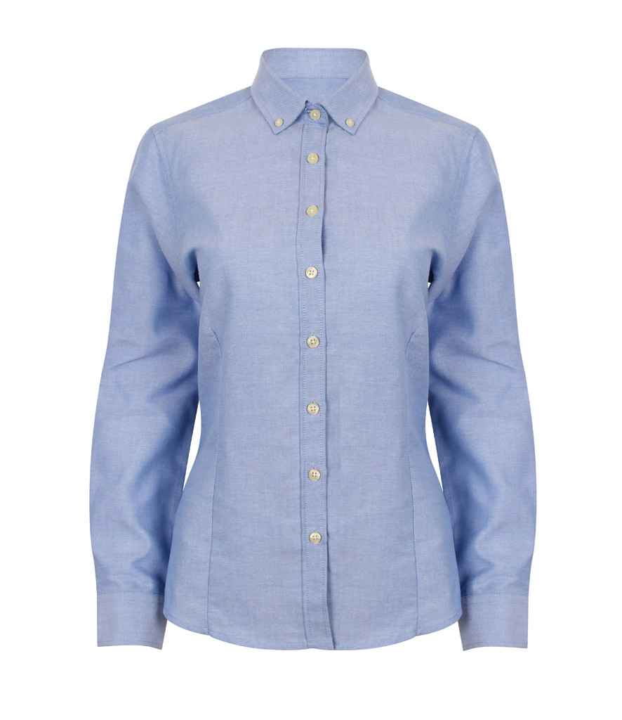 Henbury Ladies Modern Long Sleeve Regular Fit Oxford Shirt in by Henbury — Custom branded clothing by Print Press, featuring premium embroidery produced in our specialist print lab in the UK.