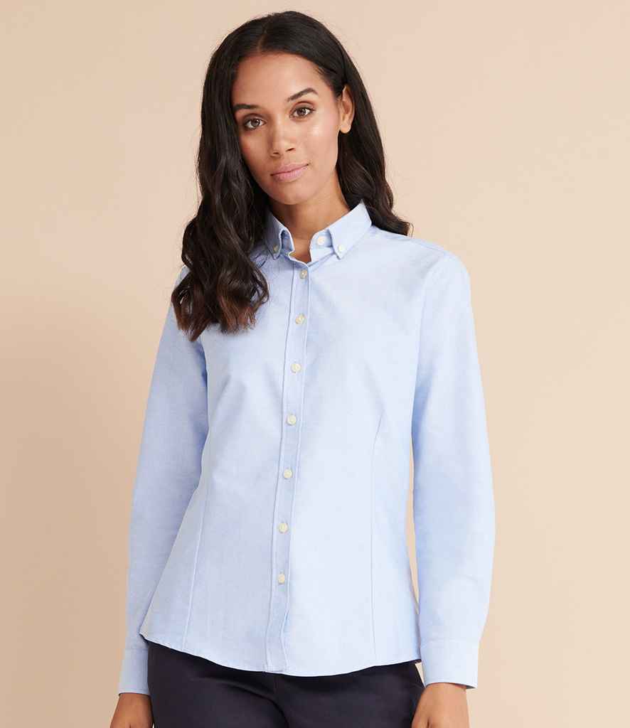 Henbury Ladies Modern Long Sleeve Regular Fit Oxford Shirt in R Blue by Henbury — Custom branded clothing by Print Press, featuring premium embroidery produced in our specialist print lab in the UK.