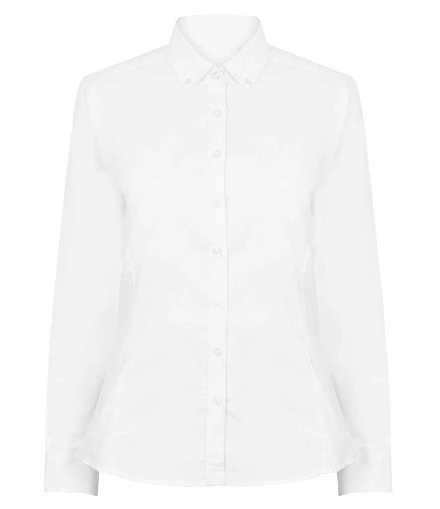 Henbury Ladies Modern Long Sleeve Regular Fit Oxford Shirt in R White by Henbury — Custom branded clothing by Print Press, featuring premium embroidery produced in our specialist print lab in the UK.