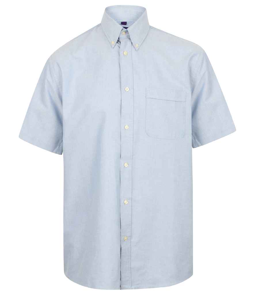 Henbury Short Sleeve Classic Oxford Shirt in Blue by Henbury — Custom branded clothing by Print Press, featuring premium embroidery produced in our specialist print lab in the UK.