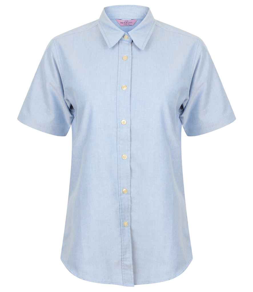 Henbury Ladies Short Sleeve Classic Oxford Shirt in Blue by Henbury — Custom branded clothing by Print Press, featuring premium embroidery produced in our specialist print lab in the UK.