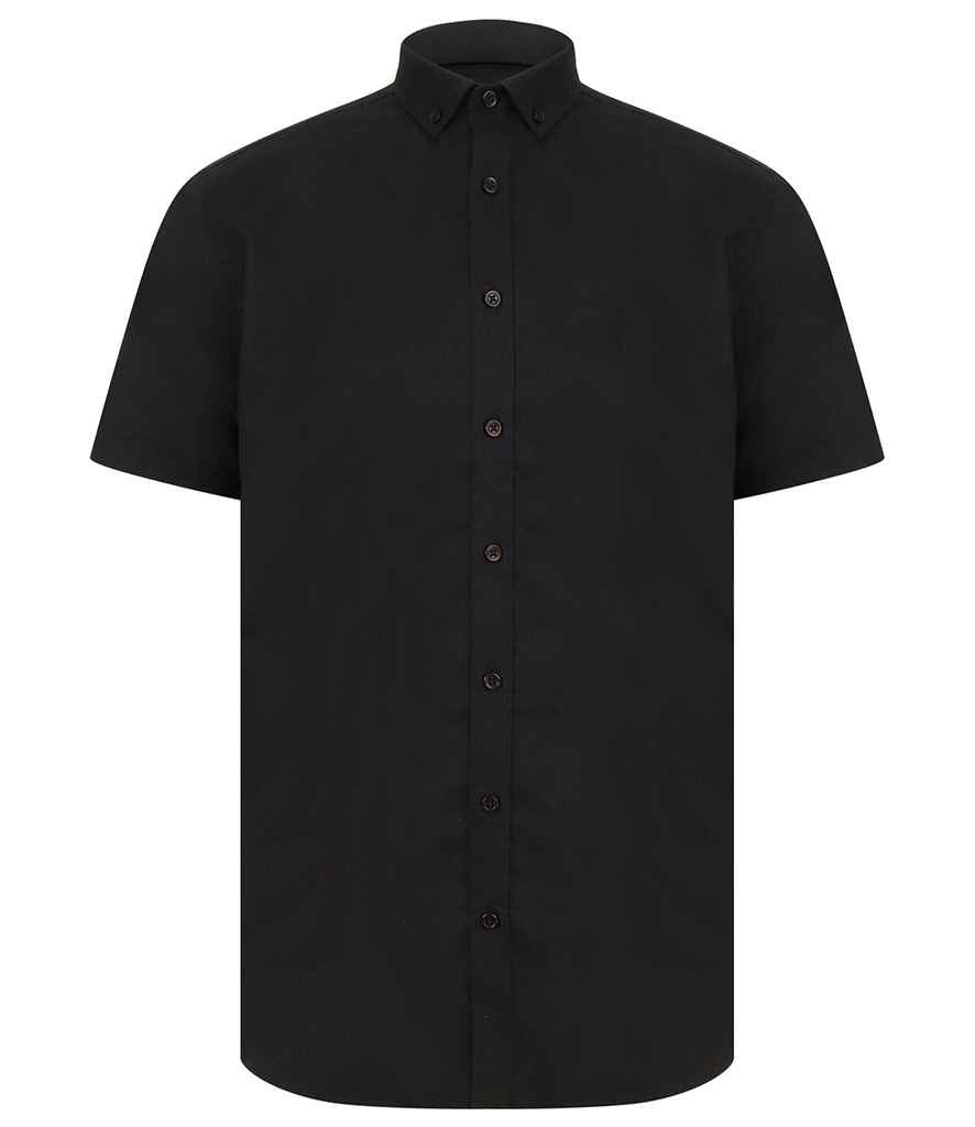 Henbury Modern Short Sleeve Regular Fit Oxford Shirt in R Black by Henbury — Custom branded clothing by Print Press, featuring premium embroidery produced in our specialist print lab in the UK.