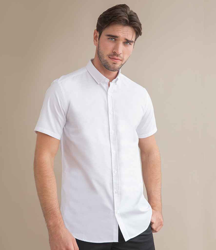 Henbury Modern Short Sleeve Regular Fit Oxford Shirt in R White by Henbury — Custom branded clothing by Print Press, featuring premium embroidery produced in our specialist print lab in the UK.