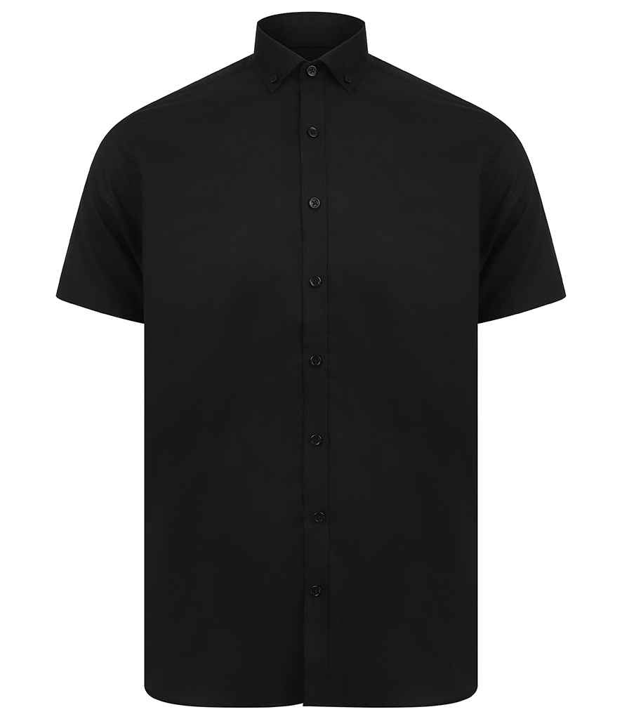 Henbury Modern Short Sleeve Slim Fit Oxford Shirt in Black by Henbury — Custom branded clothing by Print Press, featuring premium embroidery produced in our specialist print lab in the UK.
