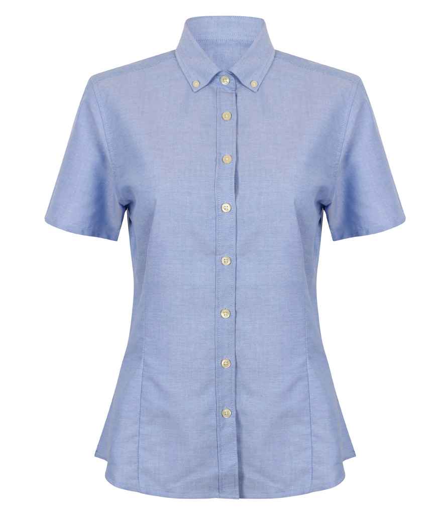 Henbury Ladies Modern Short Sleeve Regular Fit Oxford Shirt in R Blue by Henbury — Custom branded clothing by Print Press, featuring premium embroidery produced in our specialist print lab in the UK.