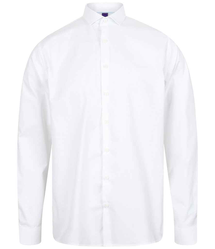 Henbury Long Sleeve Stretch Poplin Shirt in White by Henbury — Custom branded clothing by Print Press, featuring premium embroidery produced in our specialist print lab in the UK.