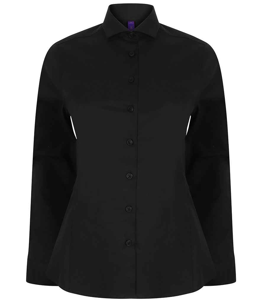 Henbury Ladies Long Sleeve Stretch Poplin Shirt in Black by Henbury — Custom branded clothing by Print Press, featuring premium embroidery produced in our specialist print lab in the UK.