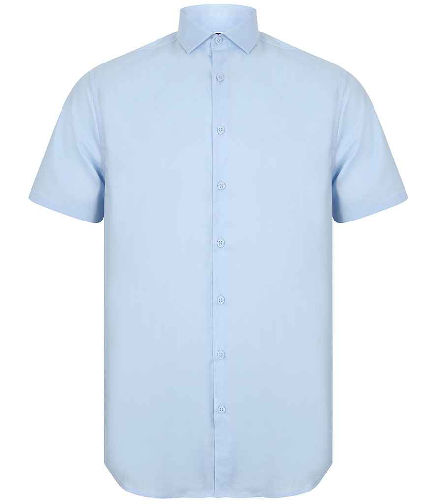 Henbury Short Sleeve Stretch Poplin Shirt in by Henbury — Custom branded clothing by Print Press, featuring premium embroidery produced in our specialist print lab in the UK.
