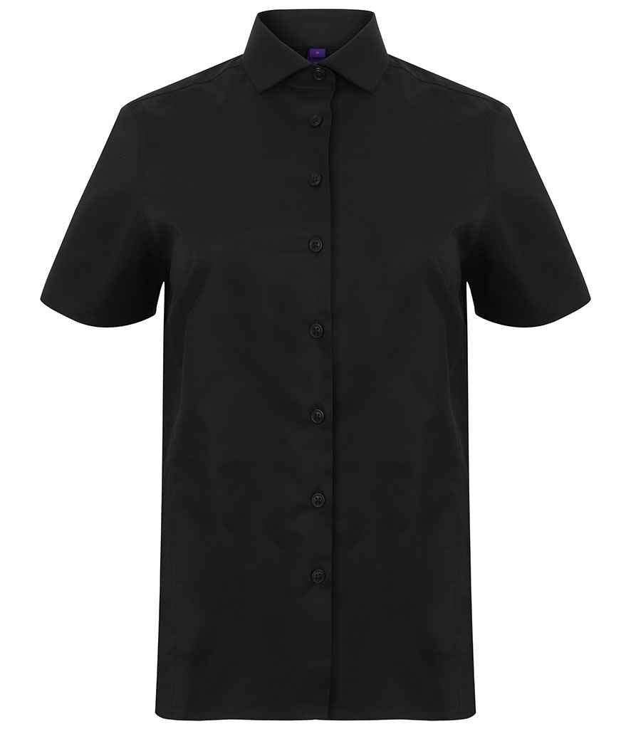 Henbury Ladies Short Sleeve Stretch Poplin Shirt in Black by Henbury — Custom branded clothing by Print Press, featuring premium embroidery produced in our specialist print lab in the UK.