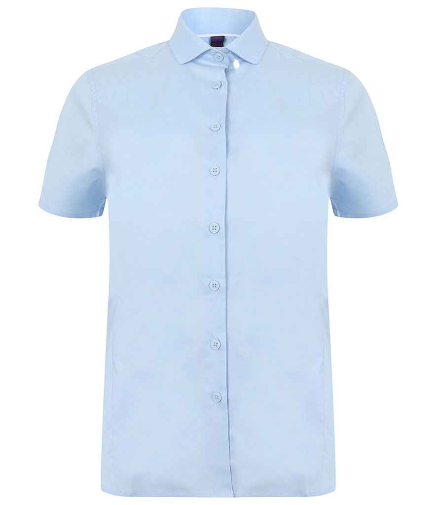 Henbury Ladies Short Sleeve Stretch Poplin Shirt in by Henbury — Custom branded clothing by Print Press, featuring premium embroidery produced in our specialist print lab in the UK.