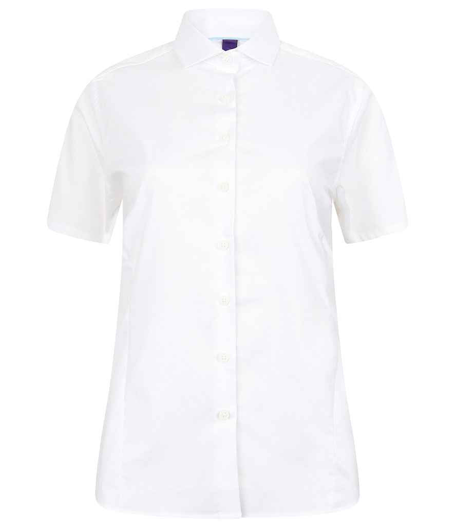 Henbury Ladies Short Sleeve Stretch Poplin Shirt in White by Henbury — Custom branded clothing by Print Press, featuring premium embroidery produced in our specialist print lab in the UK.