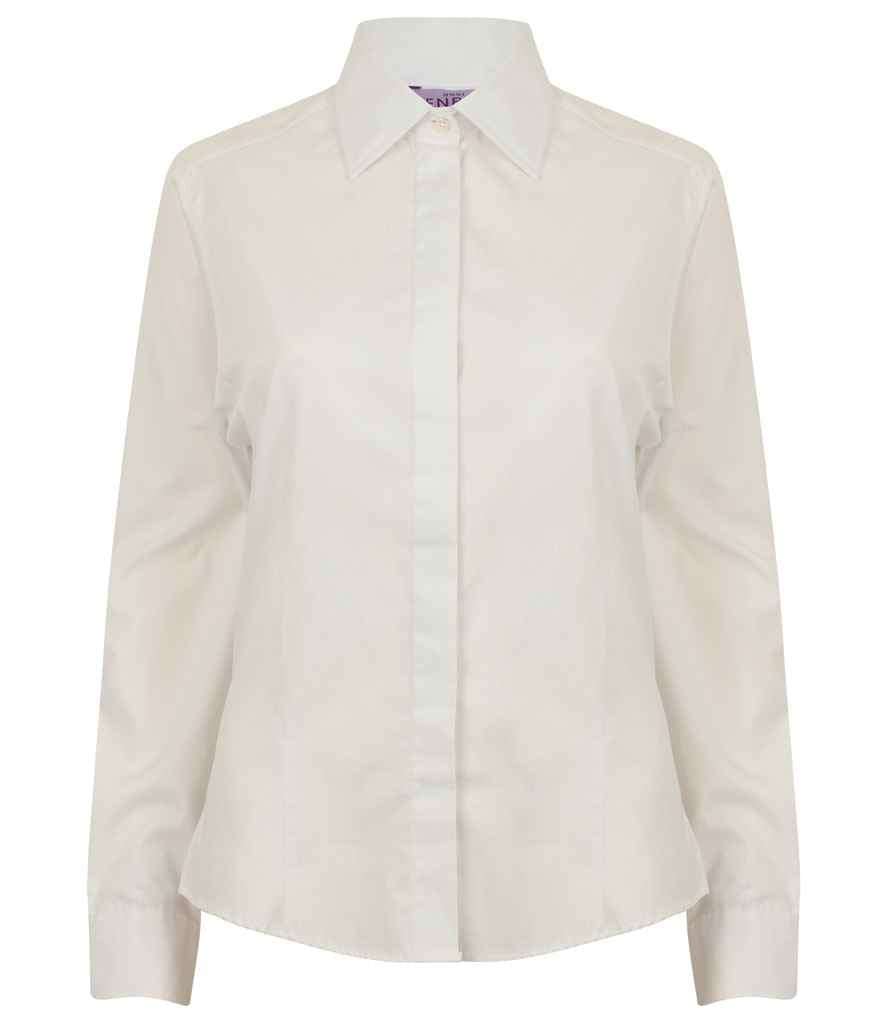 Henbury Ladies Long Sleeve Pinpoint Oxford Shirt in by Henbury — Custom branded clothing by Print Press, featuring premium embroidery produced in our specialist print lab in the UK.