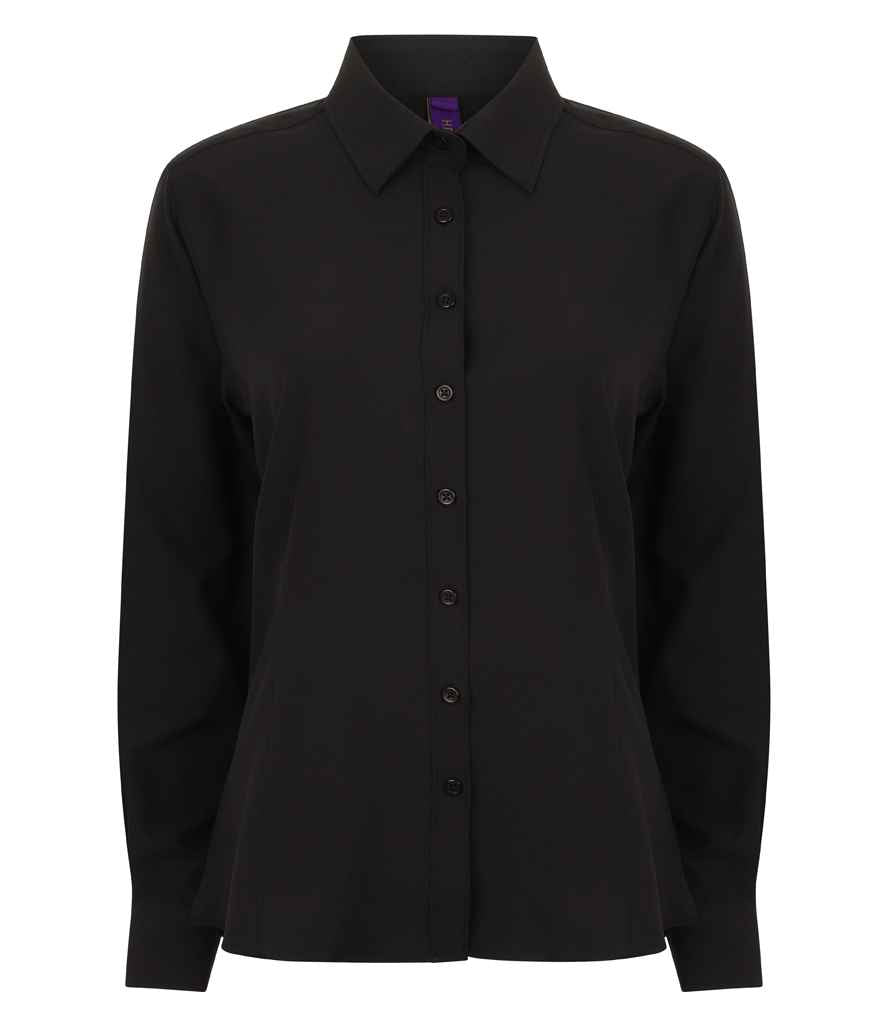 Henbury Ladies Long Sleeve Wicking Shirt in Black by Henbury — Custom branded clothing by Print Press, featuring premium embroidery produced in our specialist print lab in the UK.