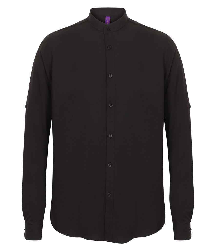Henbury Mandarin Roll Sleeve Anti-Bac Wicking Shirt in by Henbury — Custom branded clothing by Print Press, featuring premium embroidery produced in our specialist print lab in the UK.
