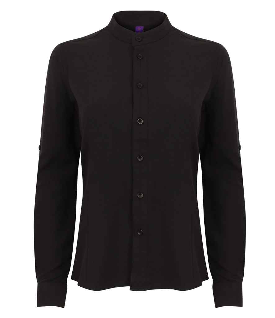 Henbury Ladies Mandarin Roll Sleeve Anti-Bac Wicking Shirt in by Henbury — Custom branded clothing by Print Press, featuring premium embroidery produced in our specialist print lab in the UK.