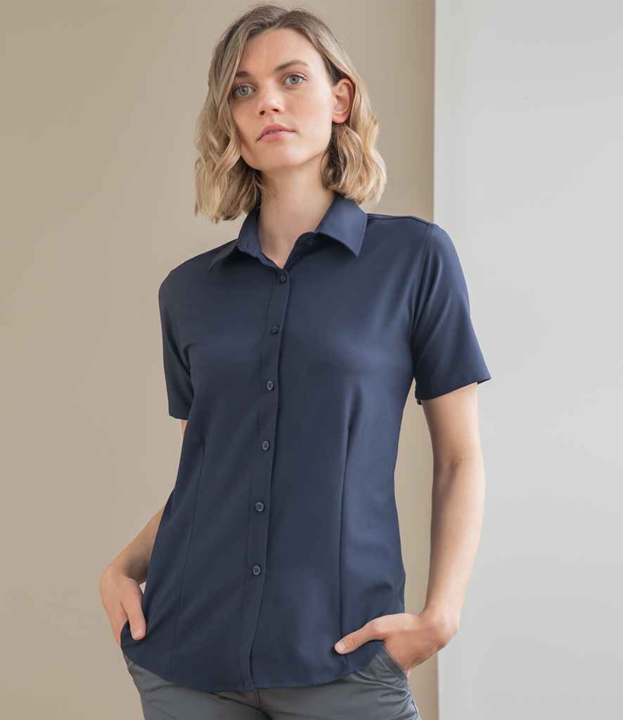 Henbury Ladies Short Sleeve Wicking Shirt in Navy by Henbury — Custom branded clothing by Print Press, featuring premium embroidery produced in our specialist print lab in the UK.