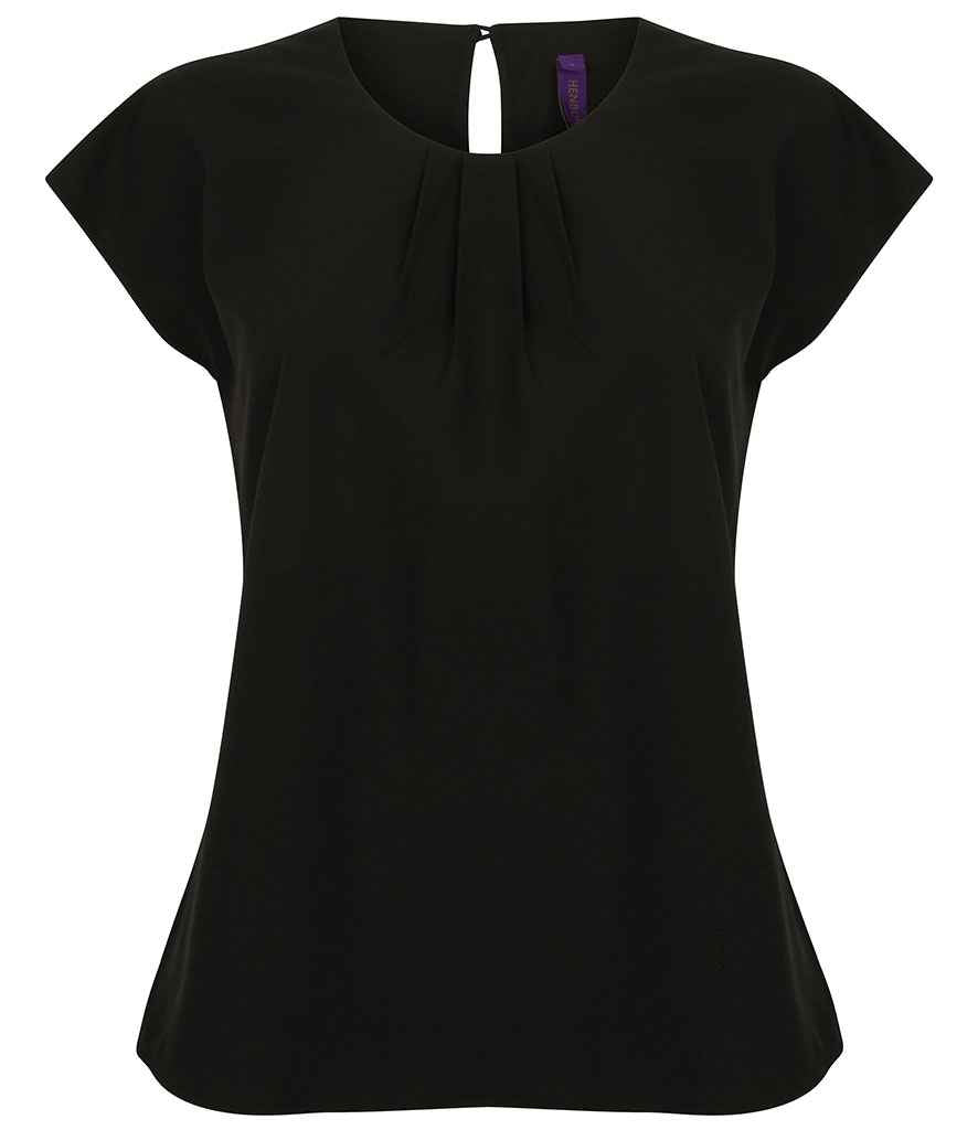 Henbury Ladies Pleat Front Short Sleeve Blouse in Black by Henbury — Custom branded clothing by Print Press, featuring premium embroidery produced in our specialist print lab in the UK.