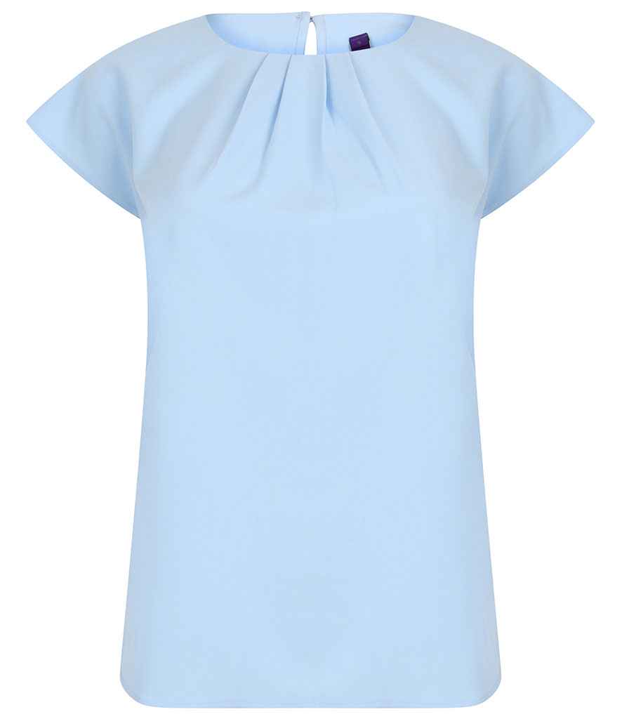 Henbury Ladies Pleat Front Short Sleeve Blouse in by Henbury — Custom branded clothing by Print Press, featuring premium embroidery produced in our specialist print lab in the UK.
