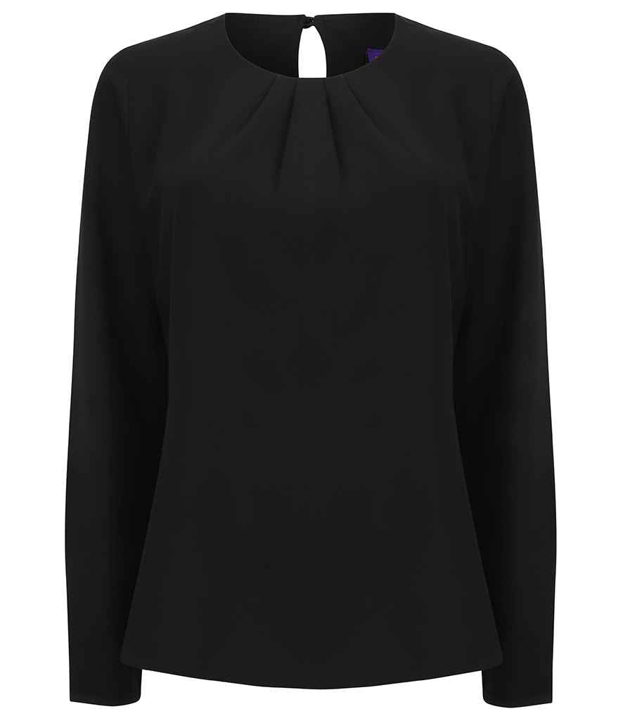 Henbury Ladies Pleat Front Long Sleeve Blouse in Black by Henbury — Custom branded clothing by Print Press, featuring premium embroidery produced in our specialist print lab in the UK.